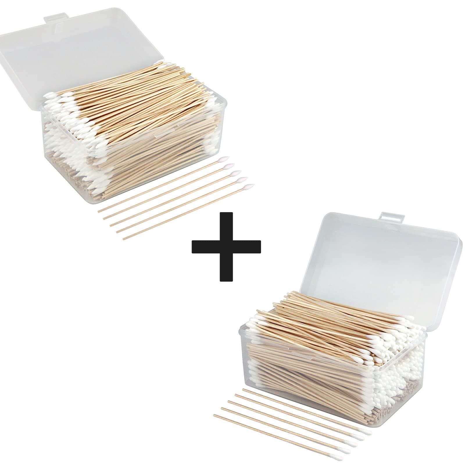 Garrelett 1200 PCS 6 Inches Long Cotton Swabs with Storage Case, Include 600 PCS Round & 600 PCS Pointed
