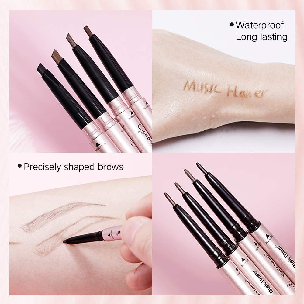 Music Flower Music Flower Eyebrow Pencil - Dark Brown Dual Ended Brow Pen & Eyebrow Wax Pen, Waterproof Smudge Proof Long Lasting Eyebrow Pen, Eyebrow Waxing Shaping Clear Eye Makeup Kit