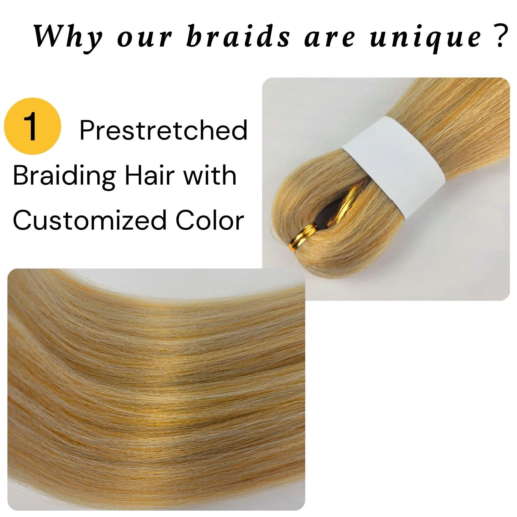 Wuqibawu Honey Blonde Braiding Hair Pre stretched Box Braiding Hair Extensions Knotless Braids 3 Packs
