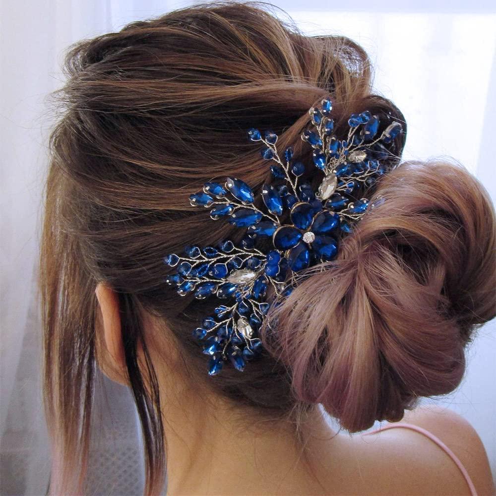 Aimimier Aimimier Bridal Royal Blue Crystal Hair Comb Sapphire Hair Piece Prom Party Festival Wedding Hair Accessories for Women and Girls