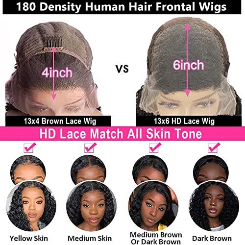 SNJON SNJON 13x6 Lace Front Wigs Human Hair 180 Density HD Transparent Frontal Wigs Human Hair Water Wave Wigs for Women Curly Lace Frontal Wet and Wavy Human Hair Wig Pre Plucked with Baby Hair (32 Inch)