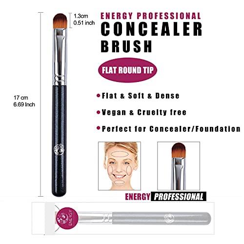 ENERGY ENERGY Concealer Brush Under Eye Flat Makeup Brush for Eyebrows Foundation Concealer Blending with Liquid Cream Cosmetics Flawless Full Coverage Vegan Face Brush Blue