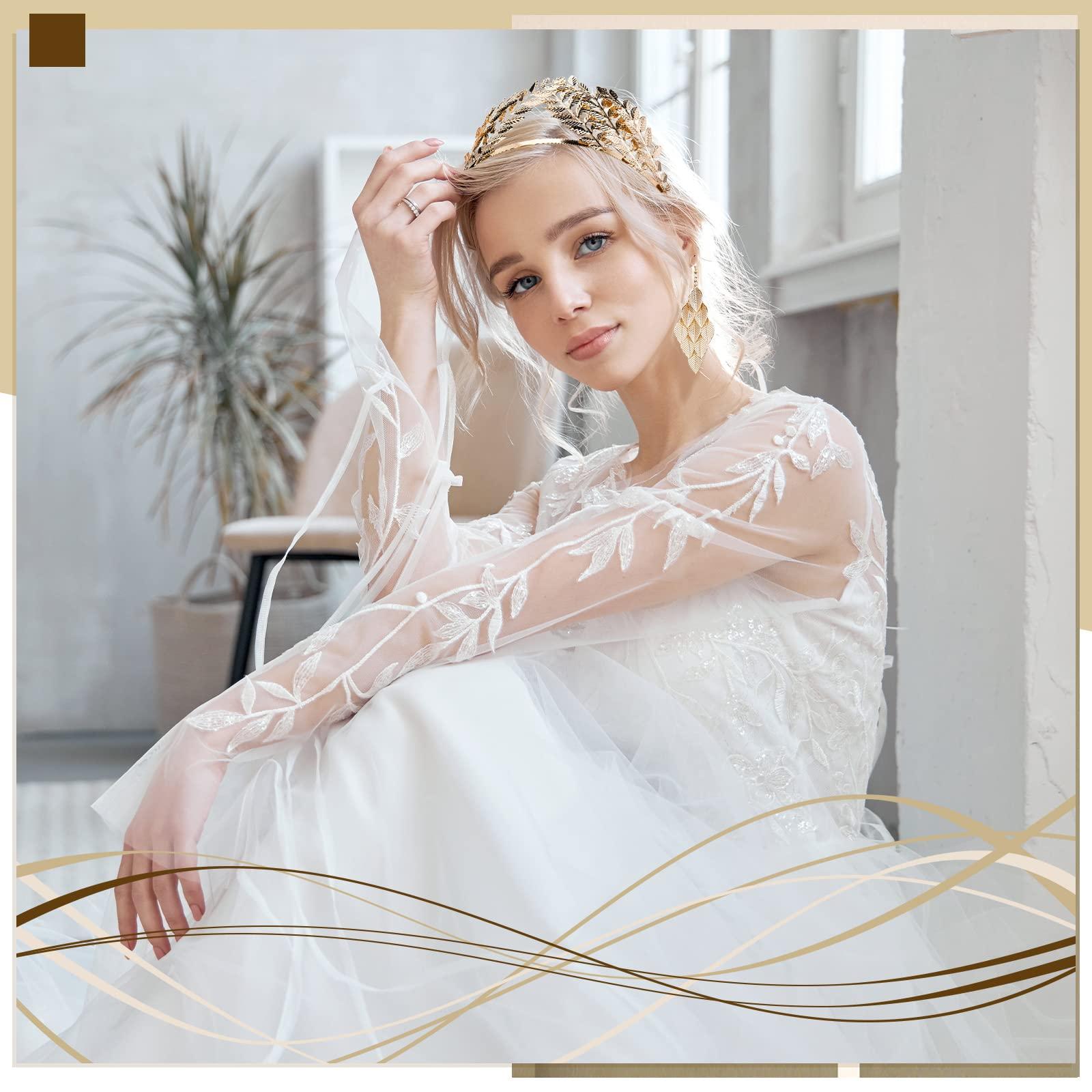 Sureio Sureio 12 Pieces Halloween Greek Goddess Costume Accessories Set Golden Leaves Bridal Hair Headband Hair Comb Coil Upper Crown Armband Dangle Earrings Bridal Headpiece for Wedding Party Accessories