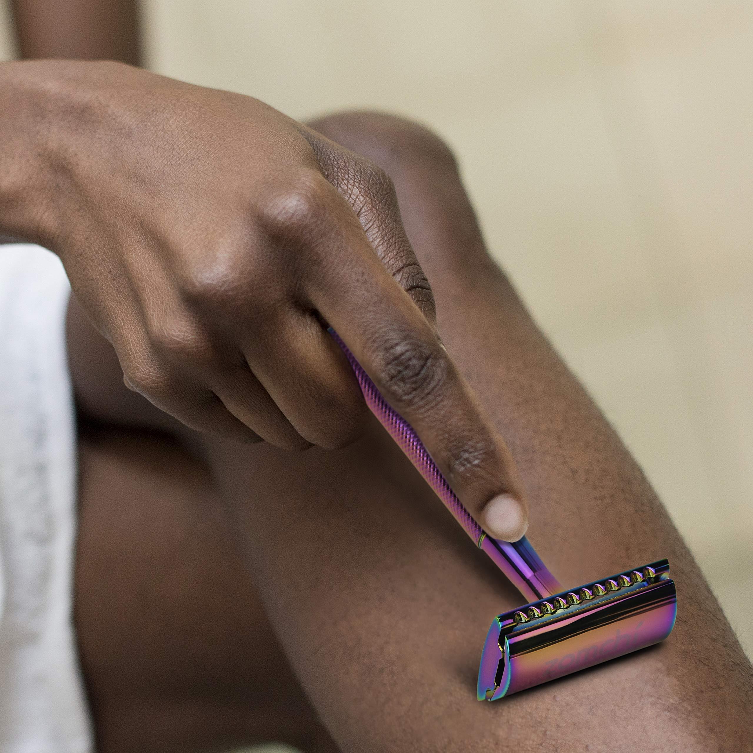 ZOMCHI Safety Razor for Women,Safety Razor with 5 Blades,Women Razor with a Delicate Box,Free of Plastic (Stand Style Rainbow Razor)