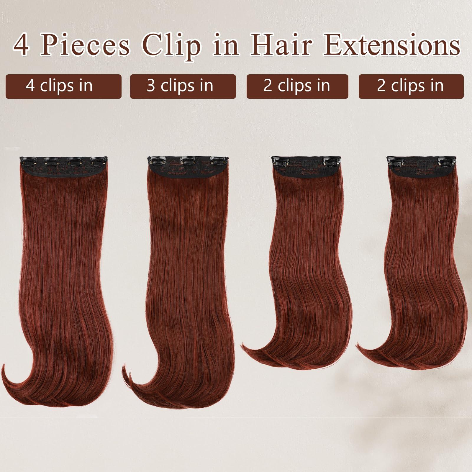 FREEMEIGE FREEMEIGE Copper Red Hair Extensions Clip in Hair Extensions for Women Straight Layered Hair Extensions Synthetic Clip in Extensions Long Wavy Extension Daily Use 20 Inch
