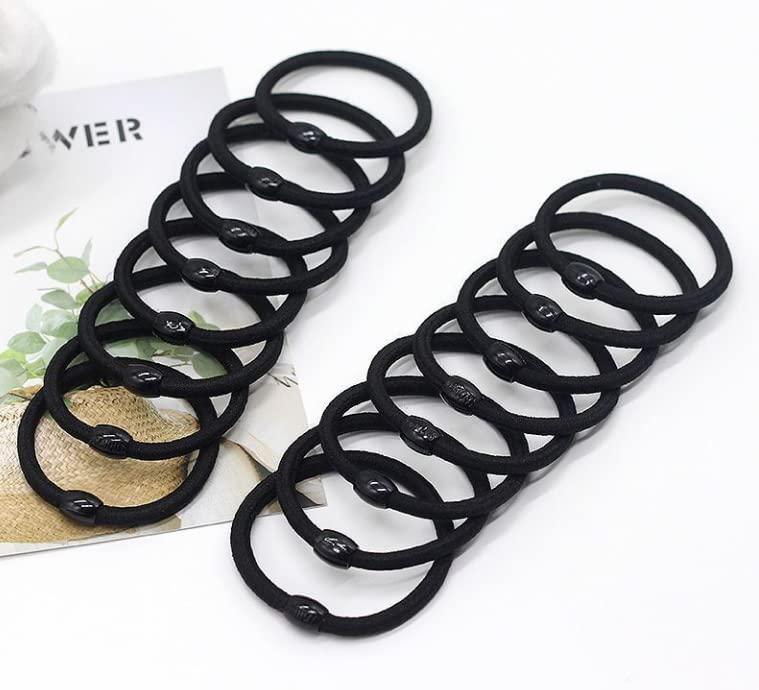 glossy bird Black Hair Ties with plastic ball,50 Pcs Elastic Hair Ties for Women Girls, No Metal No Slip Hair Bands Hair Elastics Ponytail Holders for Thick Hair Medium Hair GB-JX018