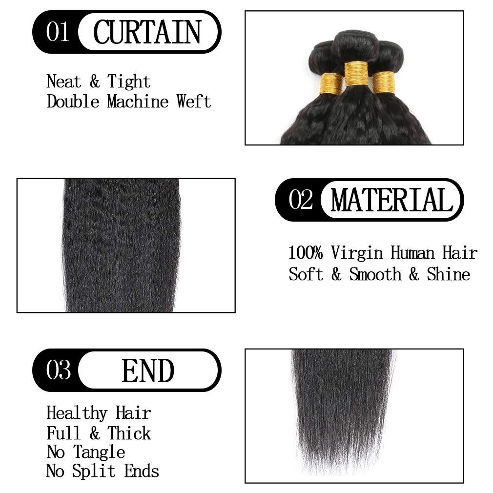 Genrein Yaki Straight Bundles Human Hair 16 18 20 Inch 100% Brazilian Unprocessed Kinky Straight Human Hair 3 Bundles 1B Color for Black Women