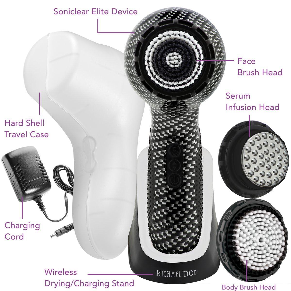 MICHAEL TODD BEAUTY Michael Todd Beauty - Soniclear Elite - Facial Cleansing Brush System - 6-Speeds - Face Cleansing Brush & Exfoliating Body Scrubber