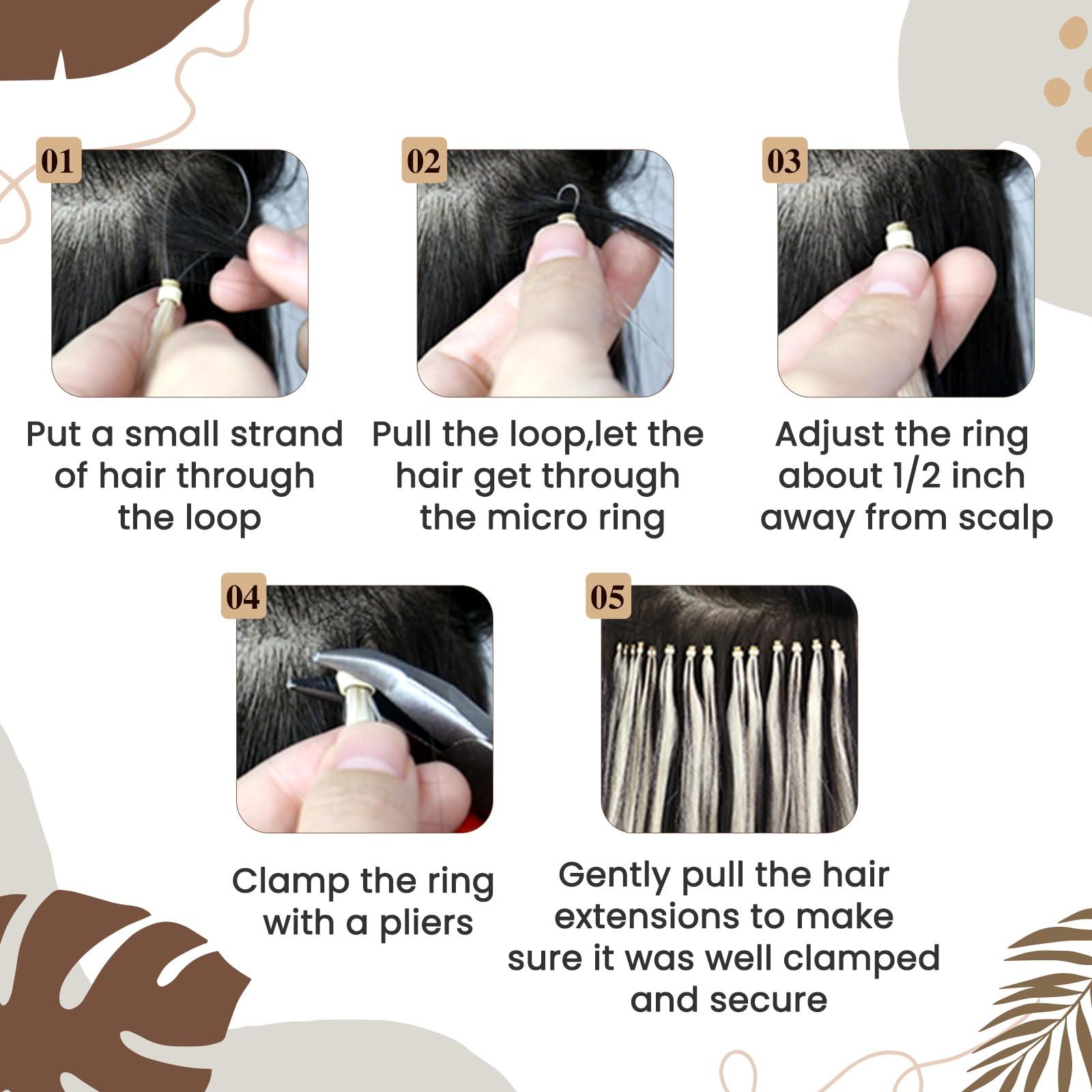 Hetto Hetto Micro Loop Hair Extensions Real Human Hair Ombre Black to Silver Remy Micro Beads Hair Extensions Natural Micro Link Hair Extensions Human Hair for Women 18 Inch 50g 50s