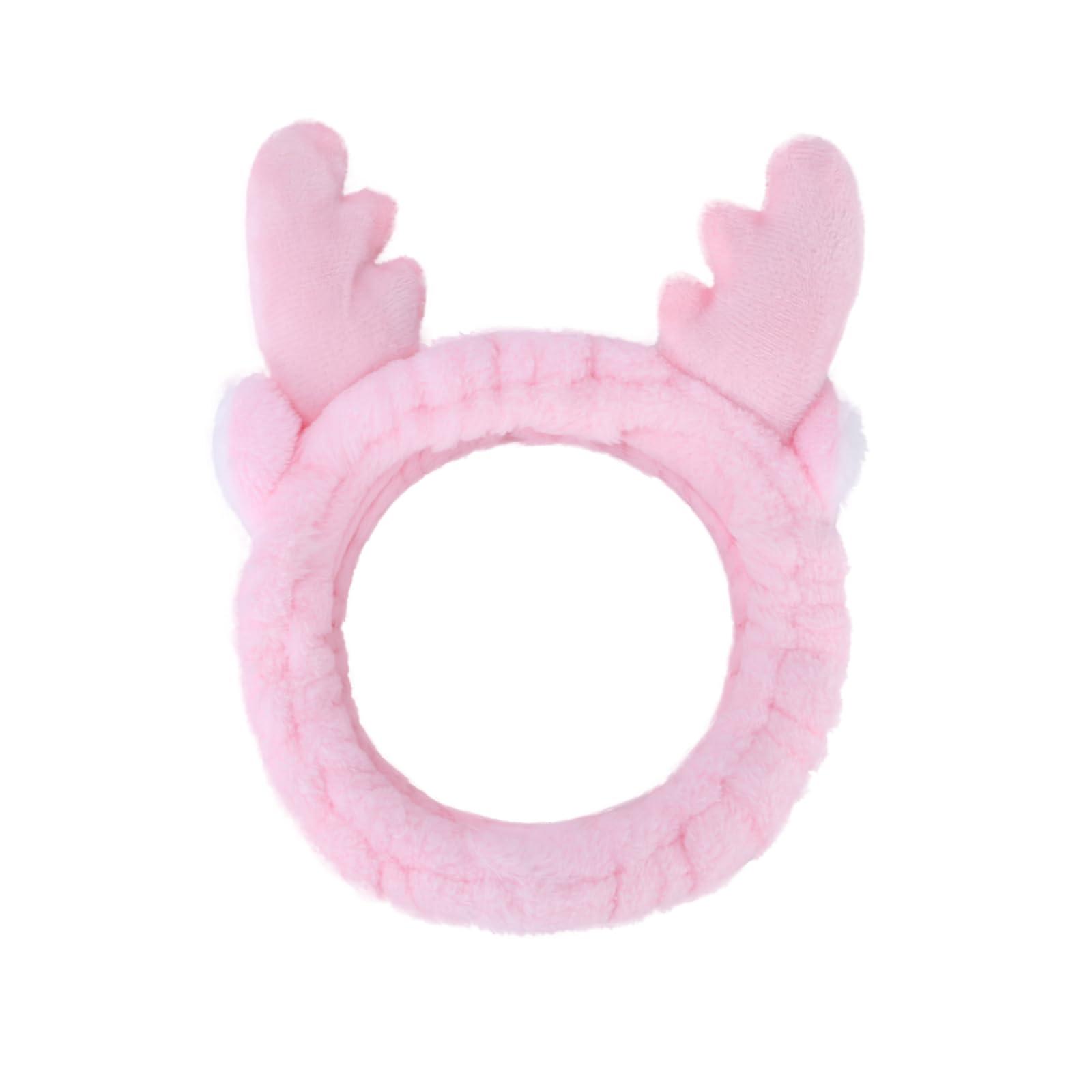 Jowmoy Jowmoy Cute Pink antlers Headband, Headband to Wash Face for Women Makeup Shower Spa Headband