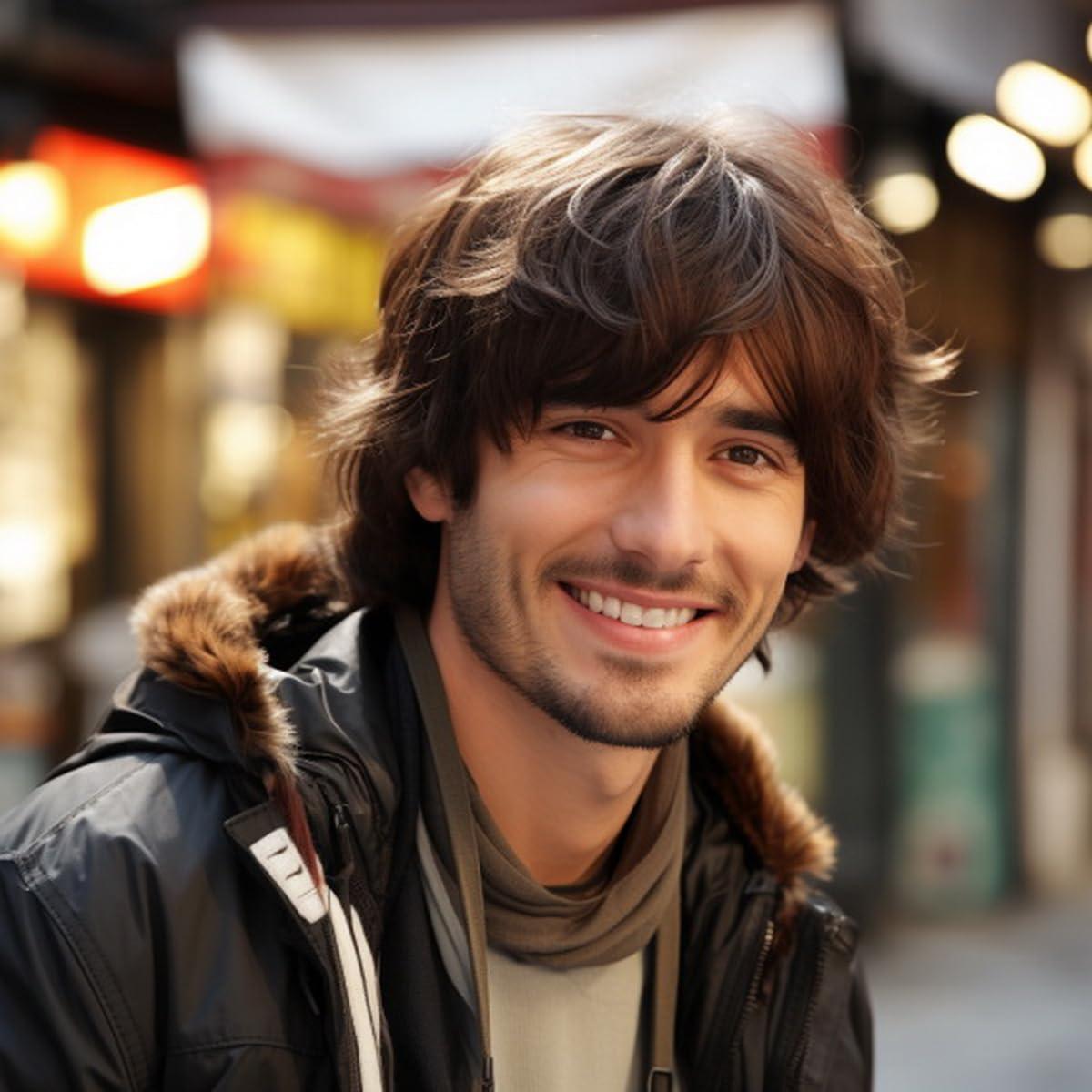 YWSQR Short Mens Wig|Brown Wigs for Men|Synthetic Mens Wigs|Fluffy 80s Wig for Party&Daily Use