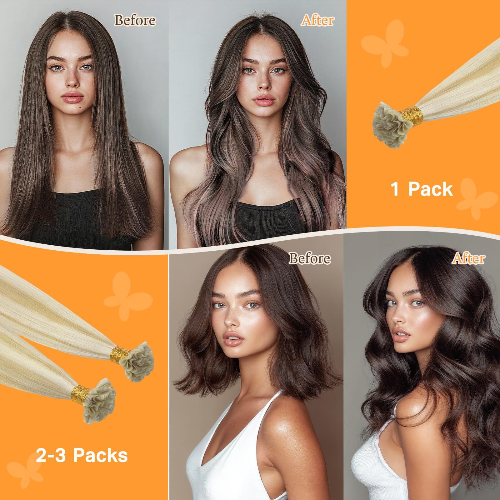 DOORES DOORES U Tip Hair Extensions Real Human Hair, 18 Inch 50g/50s, Dark Blonde Highlighted Bleach Blonde Invisible Human Hair Extensions for daily wearing