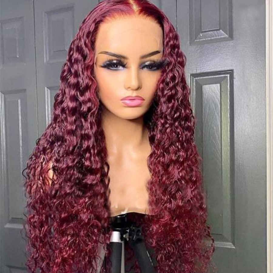Khayiyyah Hair Burgundy 13x4 Lace Front Wigs Human Hair for Black Women 99J Water Wave Lace Frontal Wigs Pre Plucked with Baby Hair Curly Human Hair Wig (12 inch, 13x4 lace front wig)