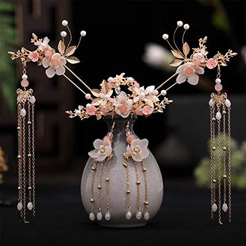 CHXIHome Tassel Handmade Flower Fashion Long Hair Comb Hanfu Hair Stick, Tiara Headpiece Women Hair Accessories Flower Crystal Pearl Hair Pins