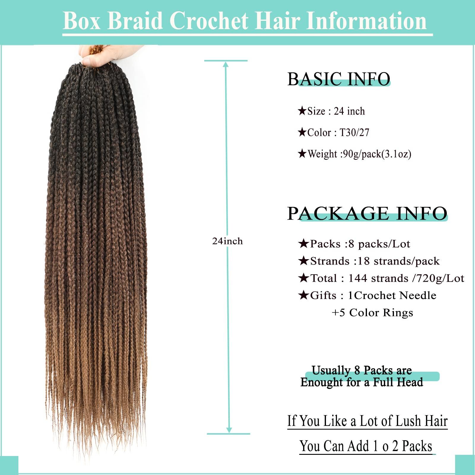 Flagship Crochet Box Braids Crochet Hair Prelooped 24 Inch 8 Packs T30/27 Ombre Goddess Box Braids Crochet Hair 3x Box Braided Synthetic Braiding Hair Crochet Braids Hair for Black Women Extensions