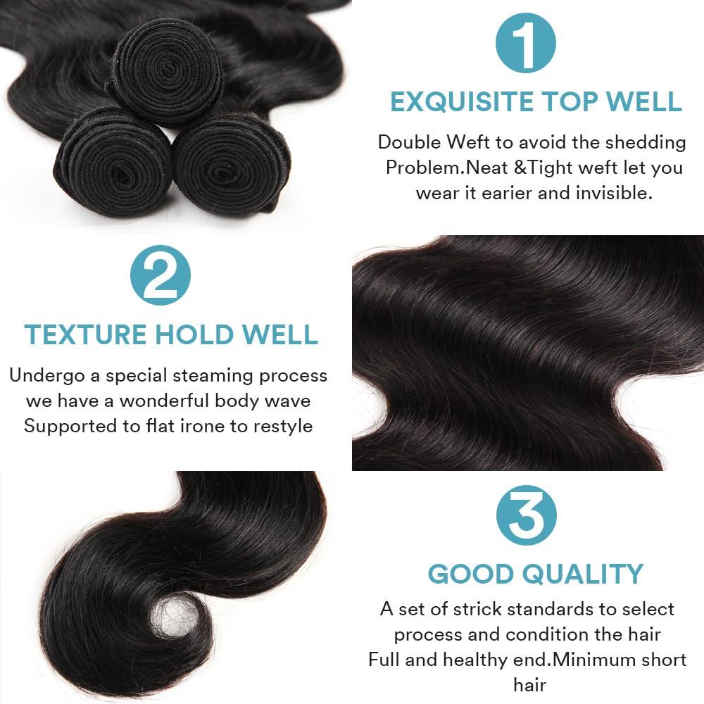 Yifute 34 Inch Long Body Wave Bundle Human Hair Black Extensions Weave Bundle Wavy 100% Unprocessed Remy Sew in 1 Single Bundle Human Hair 12A Brazilian Body Wave Double Weft (34 Inch, Single bundle)