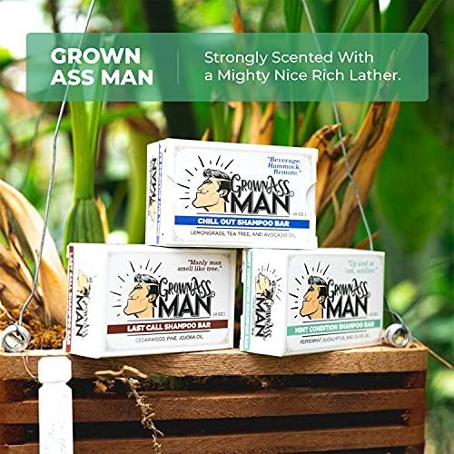 Grown Ass Man Co. Grown Ass Man Co. - Solid Shampoo Bar Rich Lather 3 in 1: Hair, Beard & Body Wash - Plastic Free & Eco-Friendly, Natural & Organic Clean for All Hair Types, 4oz Bar (Mint Condition, Single)