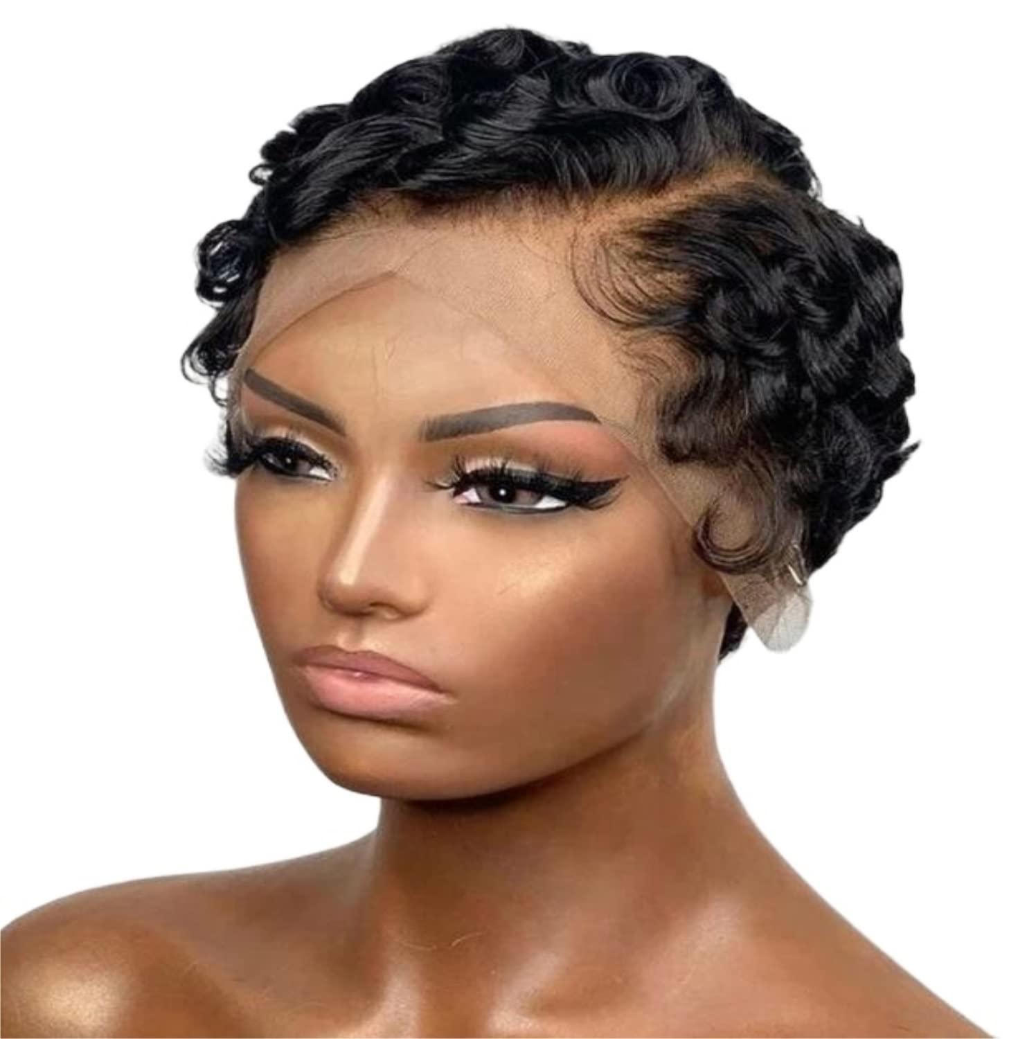 RUVOO KAAZEE Wig Short Curly Lace Front Wigs Human Hair,Short Curly Human Hair Wig For Women Bob Curly Black Wig for Daily Party