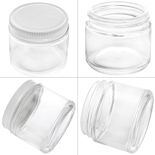 Liberty Leather 3oz Straight Sided Glass Jar with White Metal Cap - 24 Pack - Clear Glass Jar with Lids for Home and Office Use - Food Storage Containers for Preserves, Herbs, Spices, and More (3oz, 24 Pack)