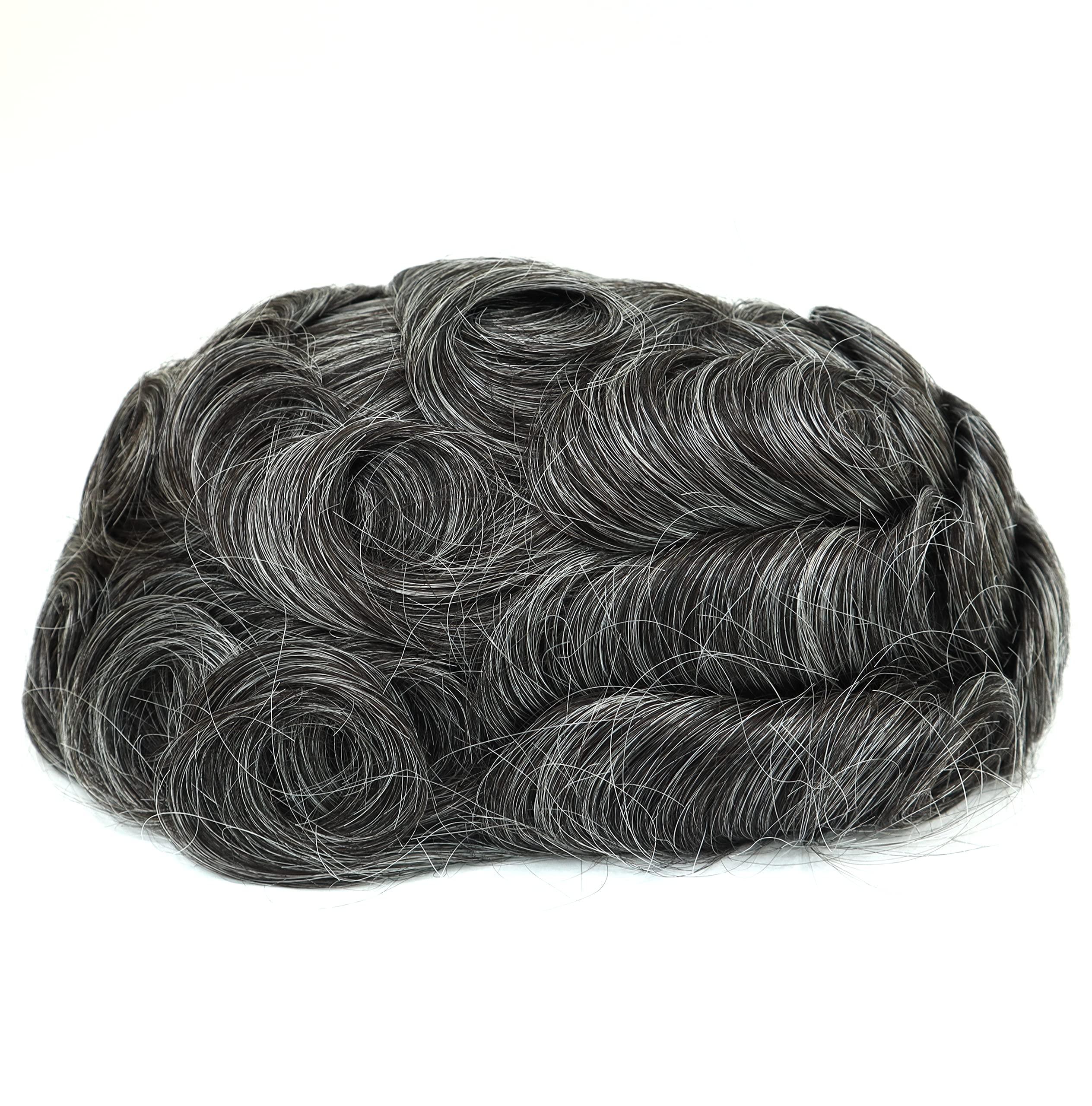 Hair Nature HAIR NATURE Toupee for Men, Mens Wigs Human Hair, Real Hair Wigs Mens Hair Replacement Systems for Men Natural Real Hair Unit, Medium Skin V-looped Scalloped Front Natural Hairline #1B30