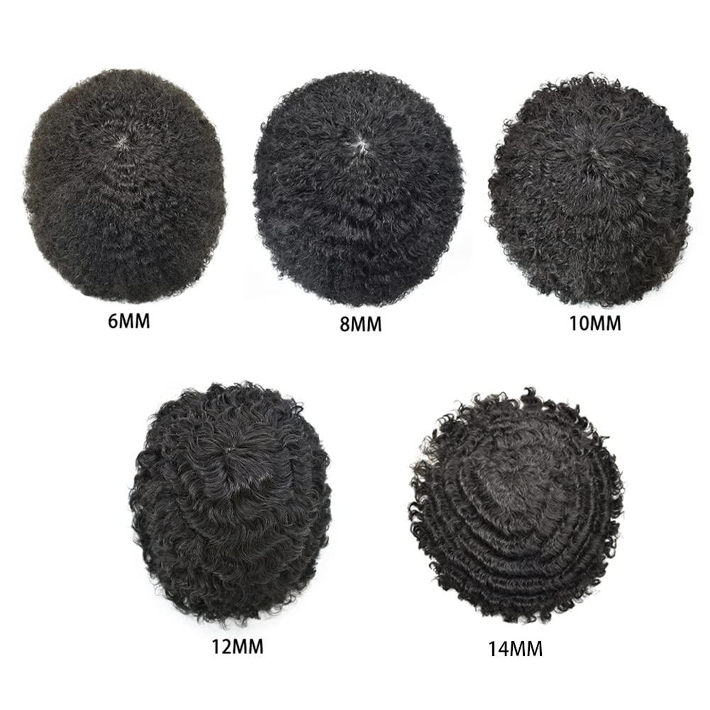 Generic Afro Toupee For Black Men Weave Hair Units Thin Skin Injection PU Human Hair Replacement System African American Wigs for Man Curly Hairpiece Prosthetics (Afro Curl 10mm, 1B Off Black)
