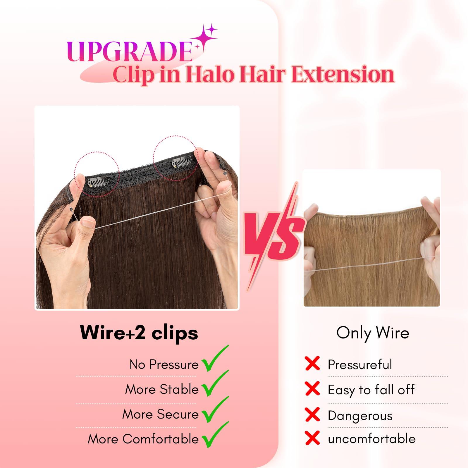 Rich Choices Rich Choices Halo Hair Extensions Real Human Hair 100% Human Hair Halo Extensions for Women Invisible Wire Hair Extensions Remy Halo Hair 18 Inch #2 Dark Brown