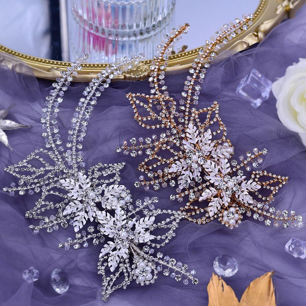 BREWEL Crystal headwear bridal headband diamond headpiece wedding hair accessories for prom (SLIVER)
