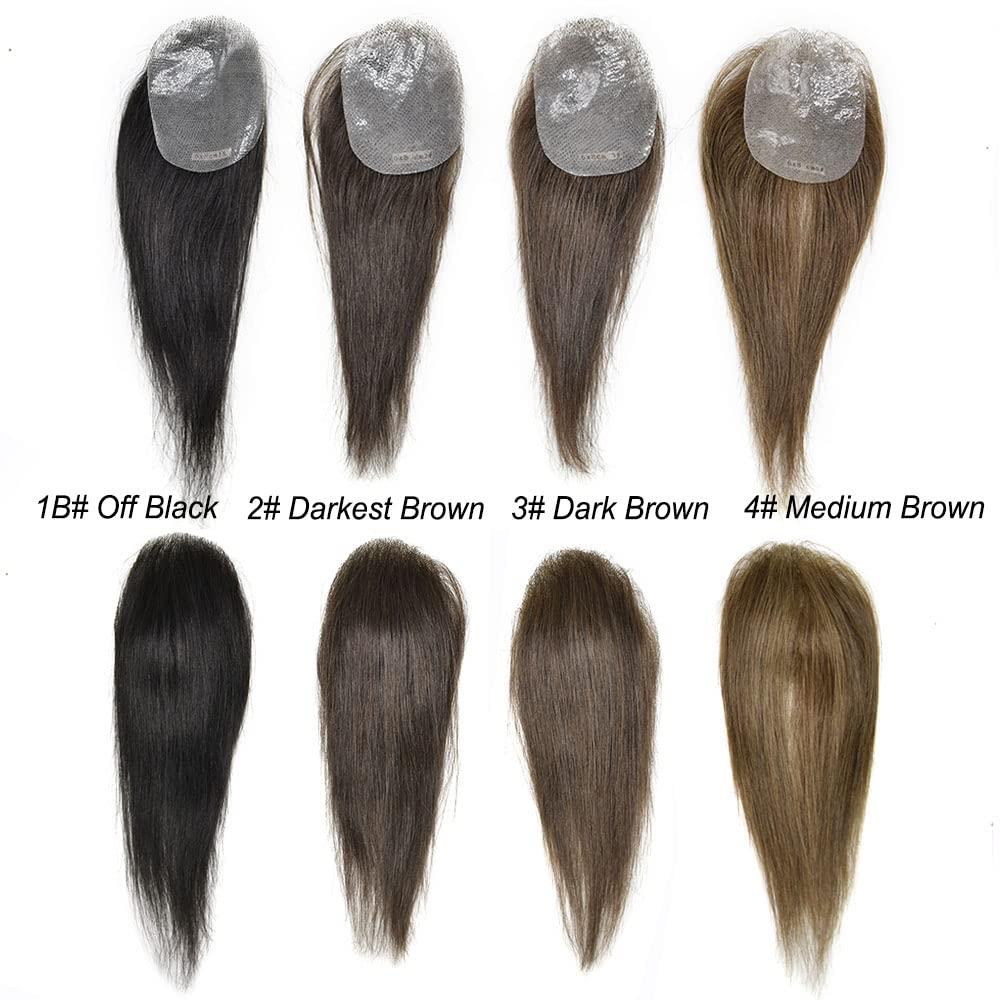 CURVE HAIR Hair Patch Toupee For Men Bald Spot Men Hair Pieces Real European Virgin Human Hair Patches Topper Reaplcement Systems For Bald Spots PU Skin Hairpiece (6cm X 8cm-14 INCH, 1B OFF BLACK)