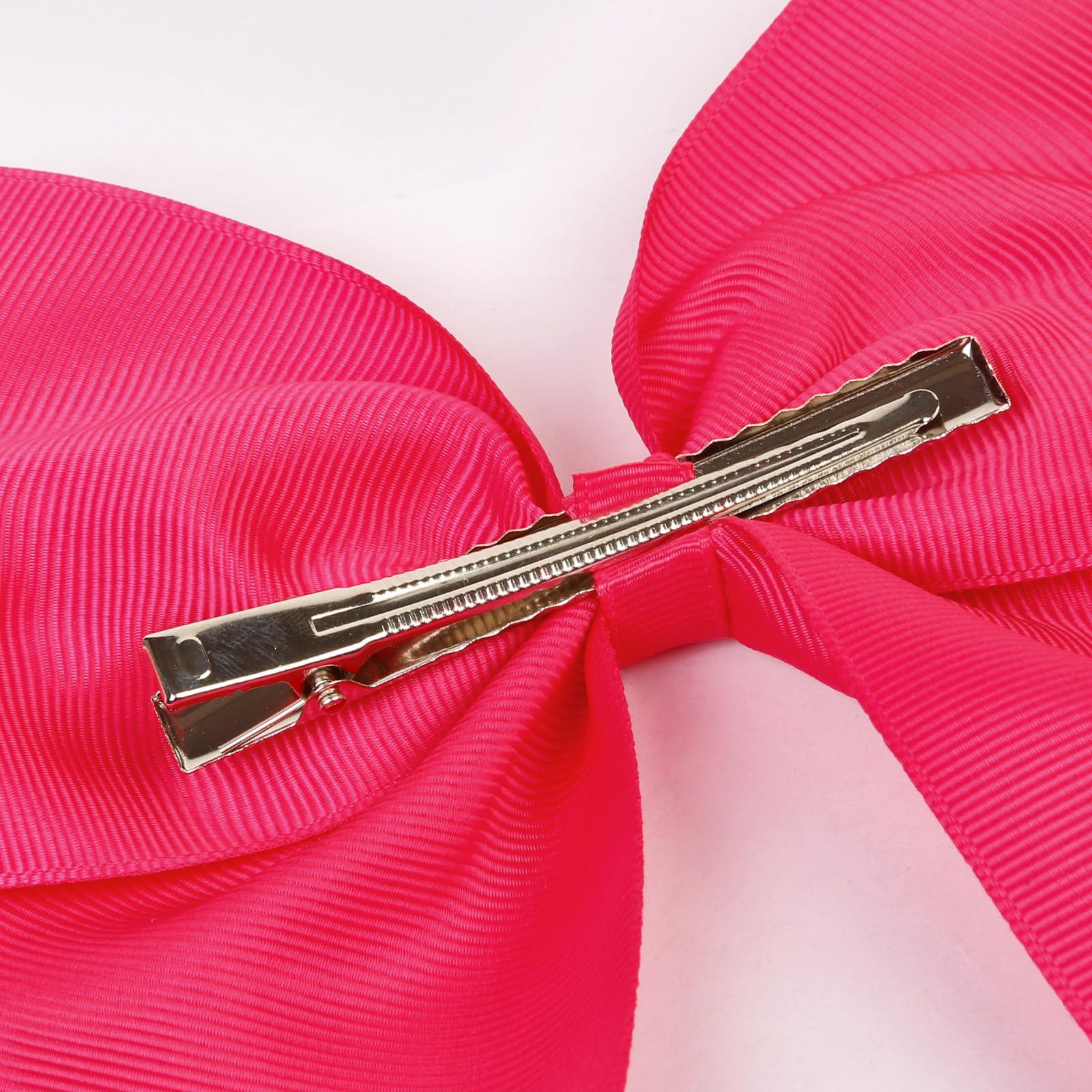 Tobeffect Hot Jumbo Pink Hair Bows 8 Inch Big for Girls and Women - Cheerleading, Softball Team, Halloween Costumes, Christmas, Festivals, Birthdays