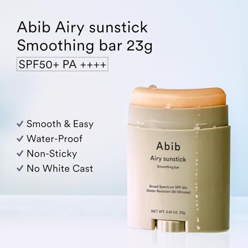 Abib Abib Airy Sunstick Smoothing Bar SPF50 | Non-Sticky Matte Finish Sun Protection for Face and Body, Long-lasting Korean Sun Stick