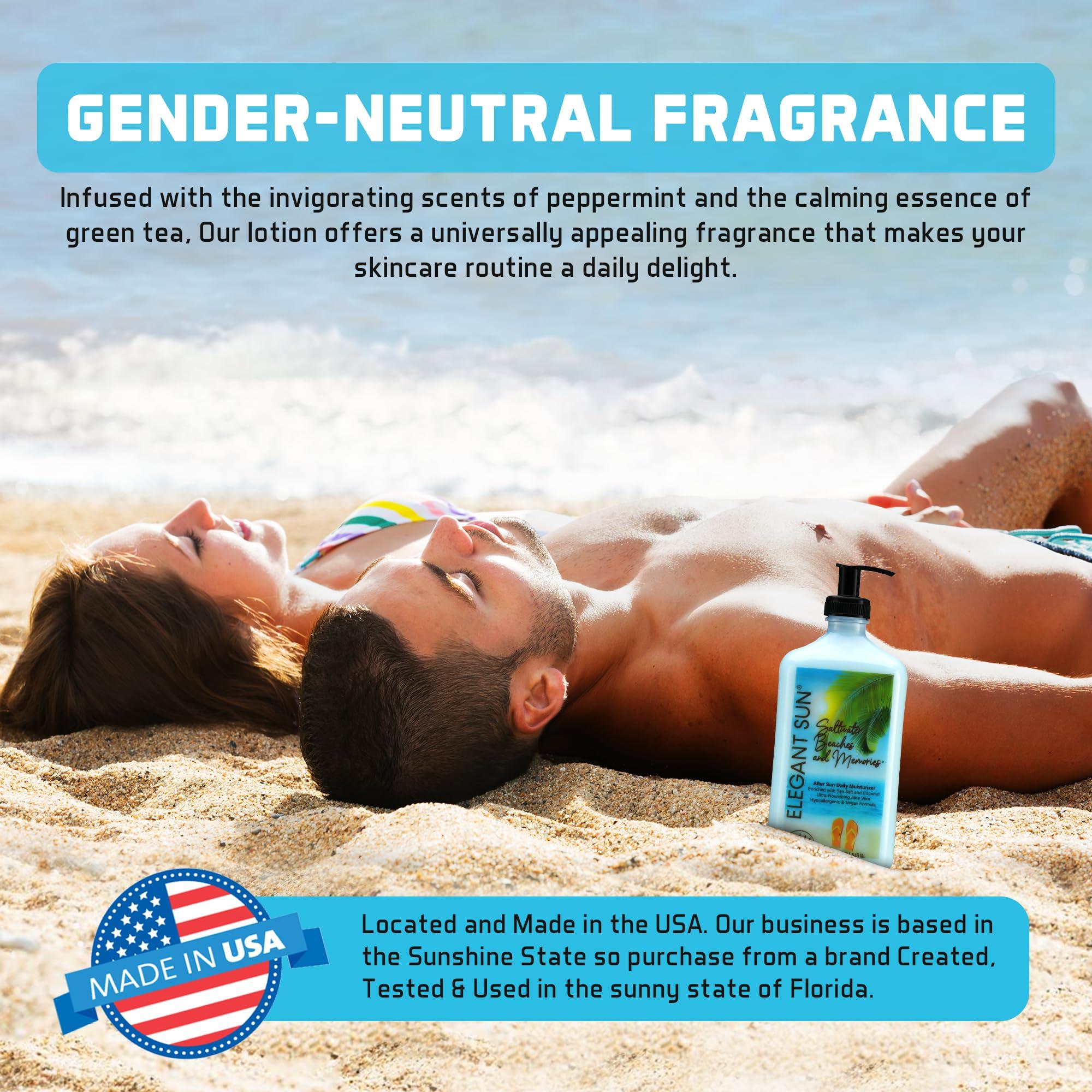 Elegant Sun Saltwater Beaches Tan Extender, After Sun Lotion or Tanning Bed Moisturizer, Aloe Vera Base, Hypoallergenic, Sensitive Skin Care Lotion for Men or Women, Unisex Fresh Scent, Elegant Sun