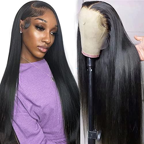 mengkai mengkai 34 Inch Straight Lace Front Wigs Human Hair Pre Plucked Bleach Knots Hairline Glueless 180% Density 134 HD Lace Front Wigs Human Hair Straight Human Hair Wigs for Women with Baby Hair