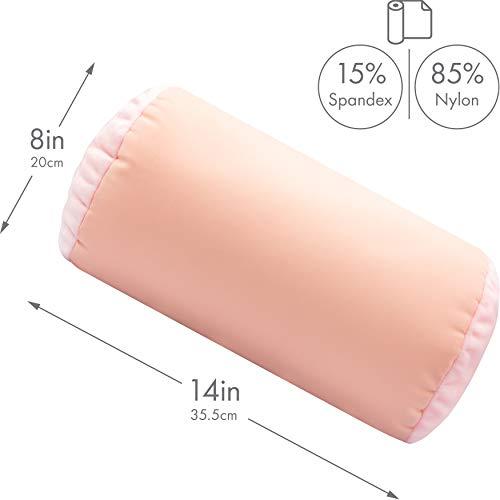 PILLOWY Microbead Bolster Neck Roll Pillow, Gently On Body, Head, Neck & Shoulders No Pain Rest, Relax Sleep - Silky Feel Prevent Wrinkles & Hair Breakage - Lightweight Cylinder Tube, 14" x 8", Cream Peach