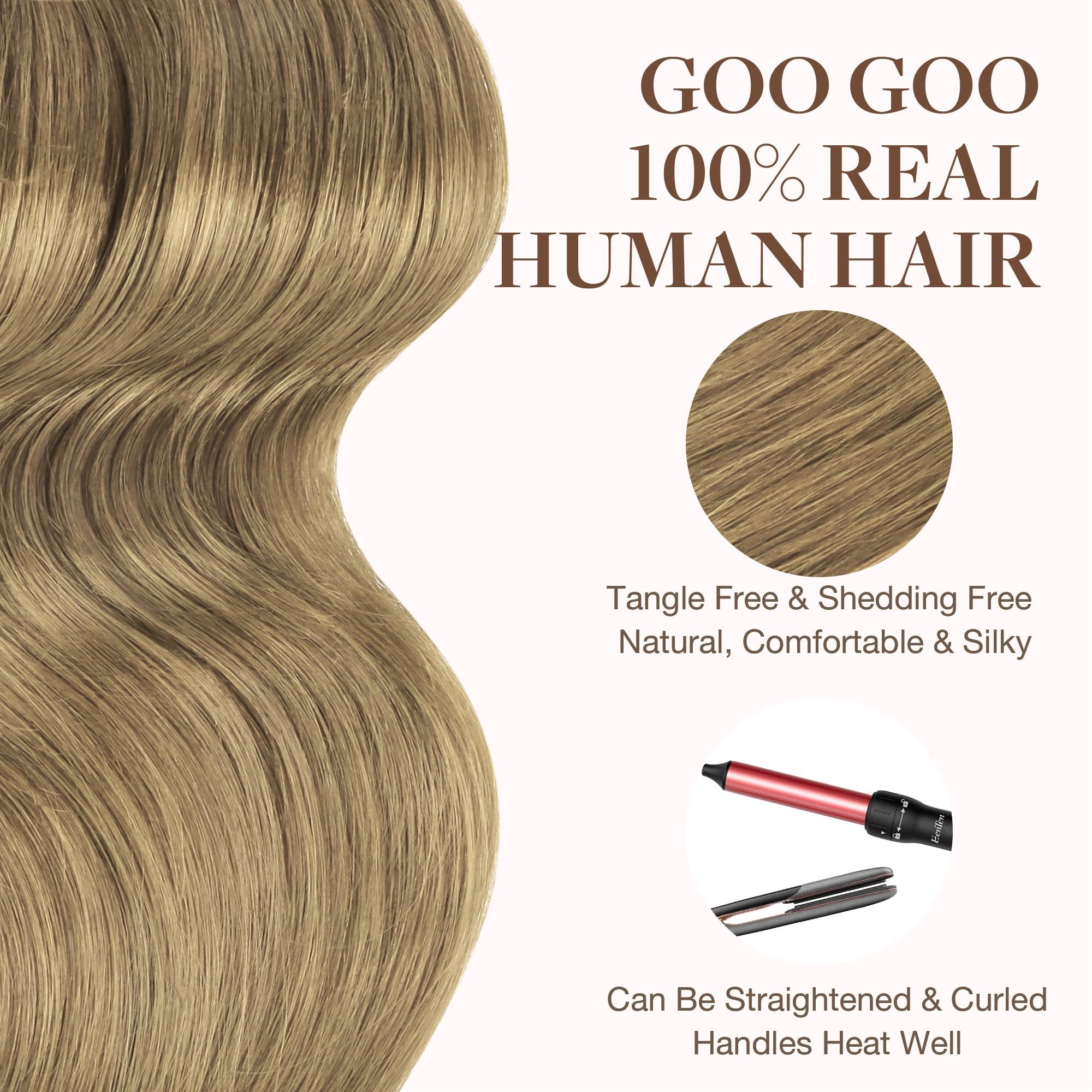GOO GOO GOO GOO Tape in Hair Extensions Human Hair, 7 Bronde, 24inch 100g 40pcs, Thick Ends Straight Seamless, Invisible