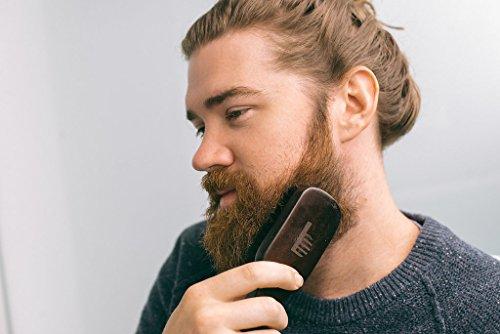 BRUSHYOURBEARDIN (TM) Beard Brush - Premium - 100% Boar Bristle - For the Modern Gentleman - Stained Hard Wood - Laser Etched Logo - Ergonomic Handle - Magnetic Carrying Case - Full or Patchy Facial Hair (Brush)