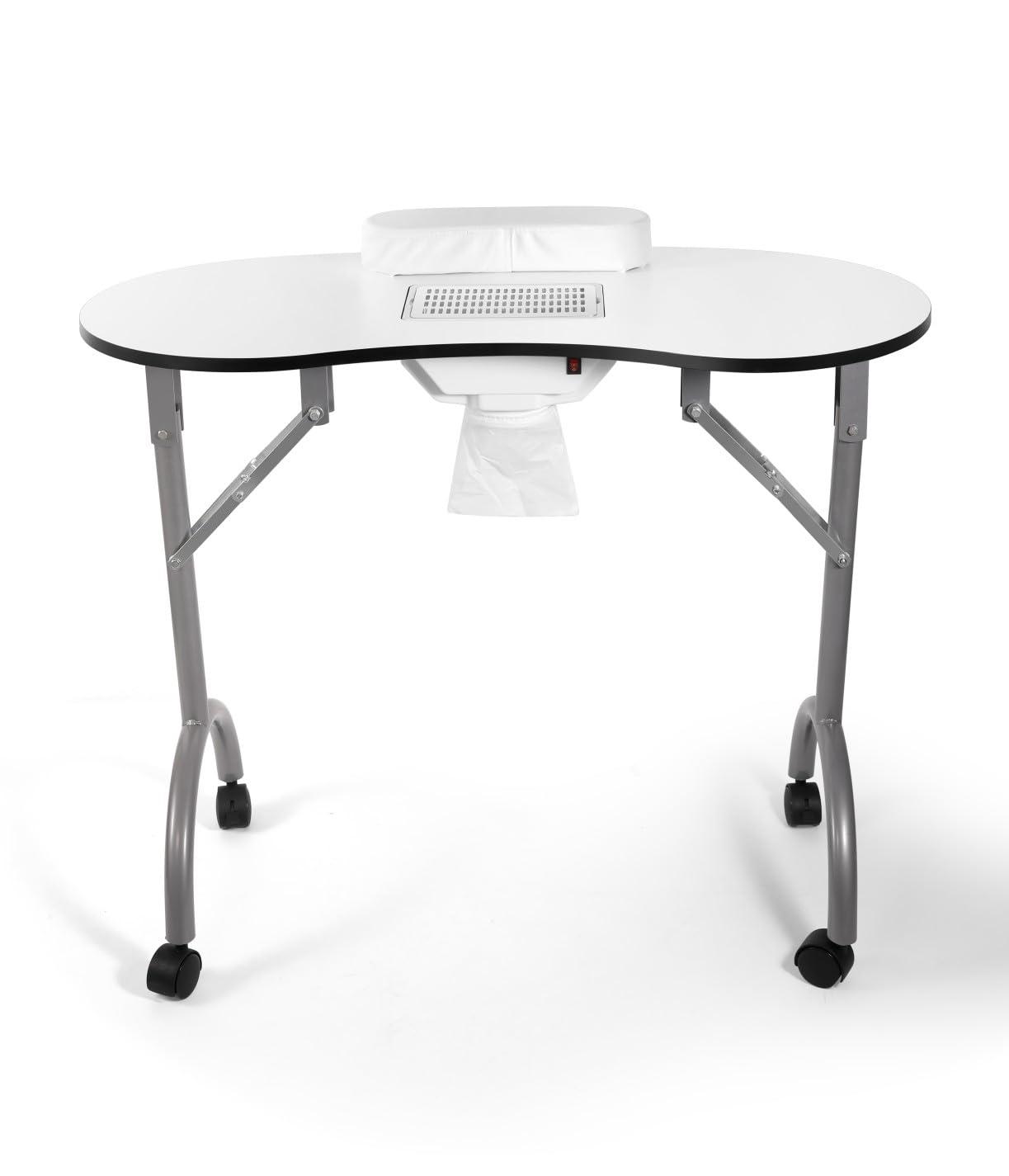 NinthAvenue Basics Salonsunny Electric Dust White Manicure Table Foldable & Portable Nail Desk Workstation with Controllable Wheels and Carrying Case for Spa Beauty Salon