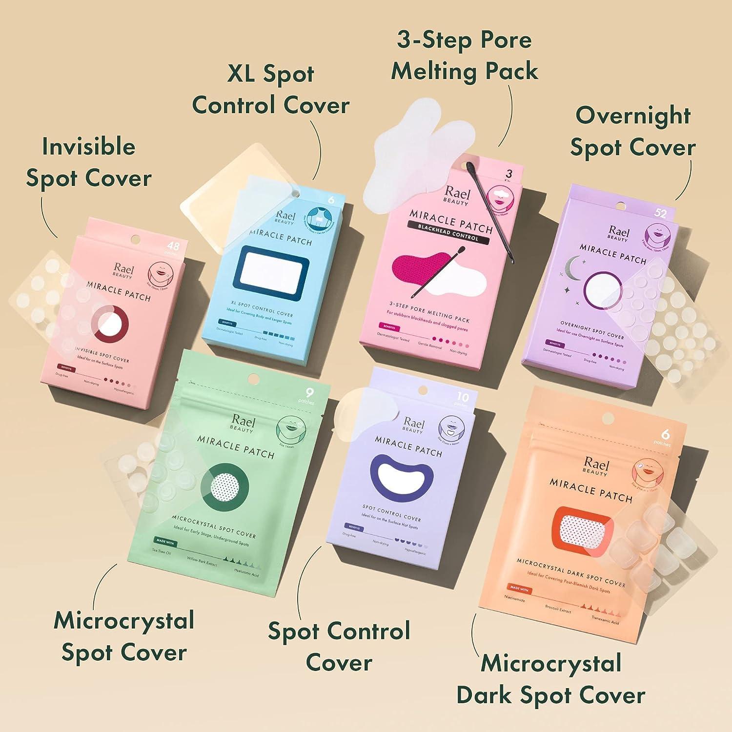 Rael Rael Pimple Patches Extra Adhesive Bundle - Korean Skin Care, Hydrocolloid, Zit Acne Patches for Face/Miracle Overnight Spot Cover (52 Count) & Large Spot Control Cover (10 Count)