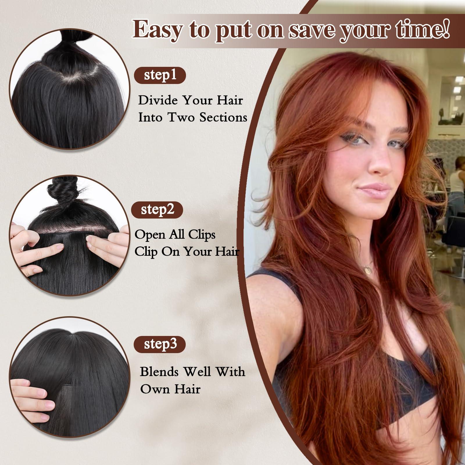 FREEMEIGE FREEMEIGE Copper Red Hair Extensions Clip in Hair Extensions for Women Straight Layered Hair Extensions Synthetic Clip in Extensions Long Wavy Extension Daily Use 20 Inch