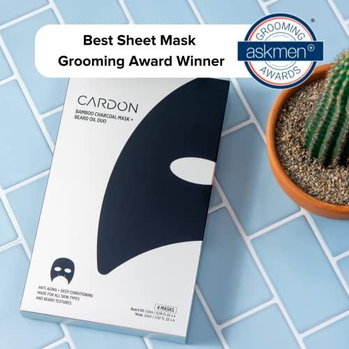 Cardon Cardon Face Mask for Bearded Men | Korean Sheet Mask for Men | Bamboo Charcoal Facial Mask and Beard Oil | 4-Pack