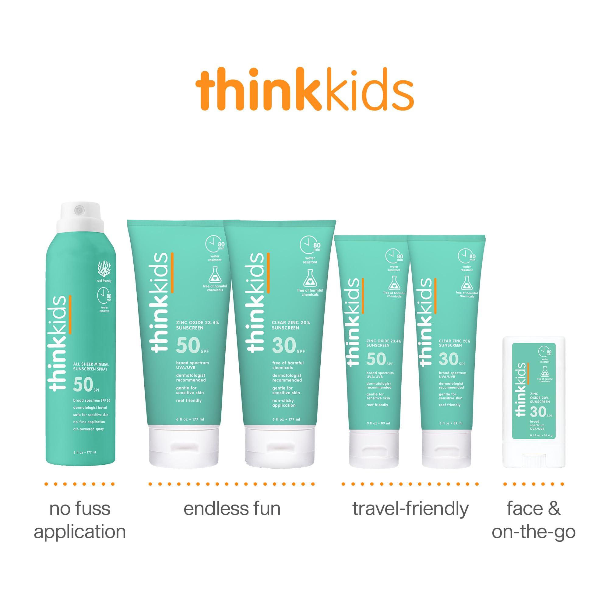 THINK Thinksport Kids SPF 30 Mineral Sunscreen Stick, 0.64 Oz, Safe, Natural, Water Resistant Reef Safe Sunscreen for Children, Broad Spectrum UVA/UVB Sun Screen, Travel Stick for Sun Protection