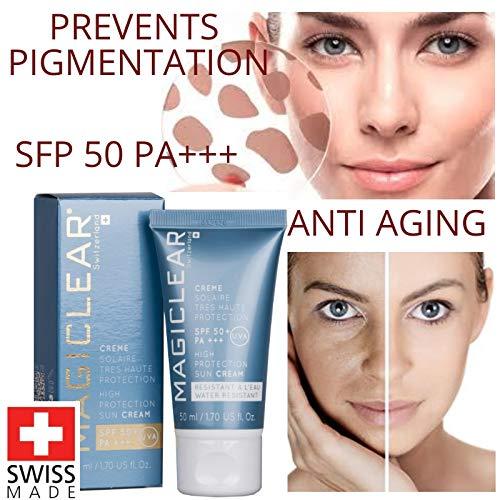 MAGICLEAR Luxury face Sunscreen SPF 50 PA+++ Daily sunblock for sensitive skin waterproof organic moisturizer mineral zink oxide suncream sun protector hypoallergenic natural Swiss brand Magiclear 1.7 Oz