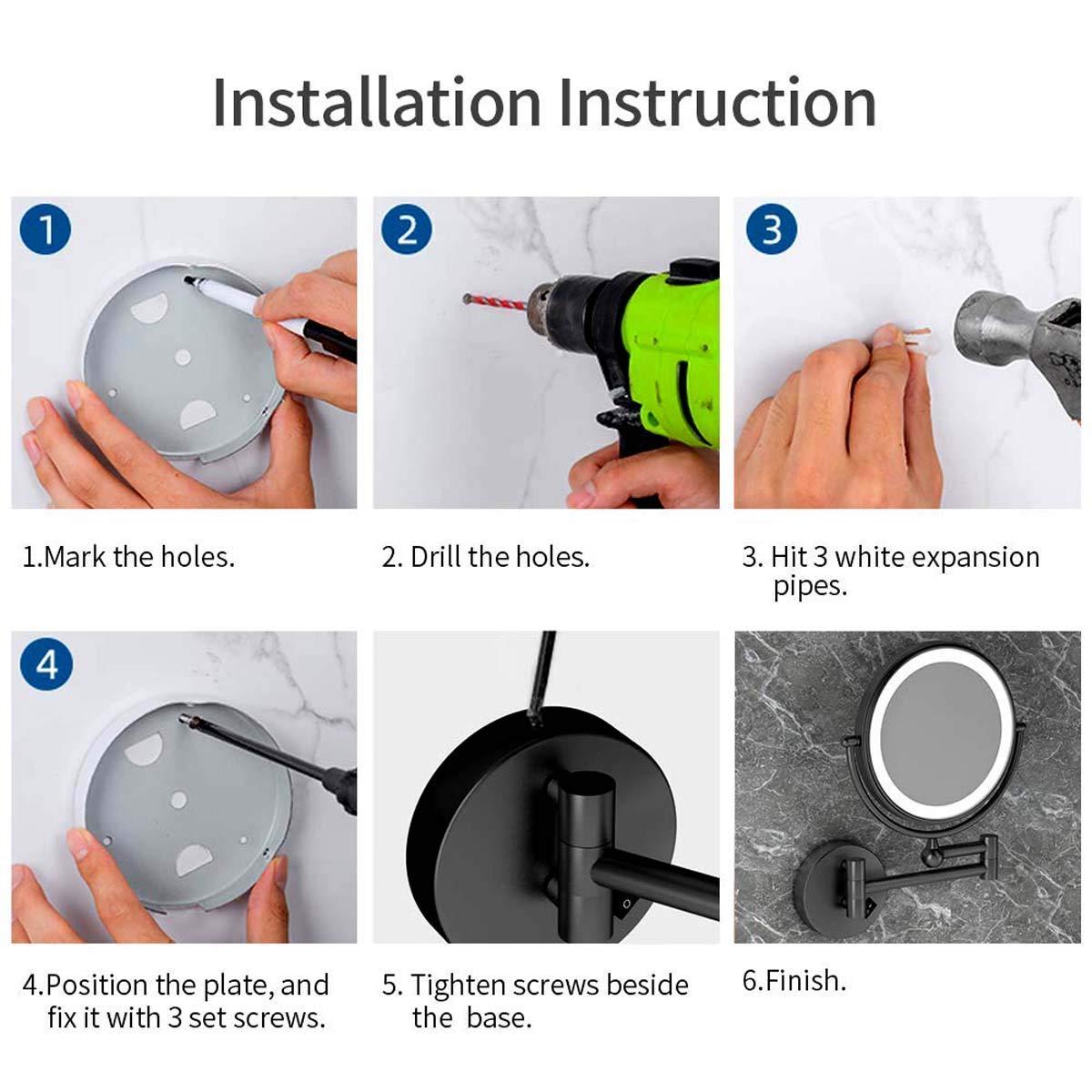 BABUUN BABUUN Makeup Mirror 8 Inch with 10X Magnification and LED Light Vanity Mirror, 360 Degree Swivel Rotation with Distortion (Size : 7X)