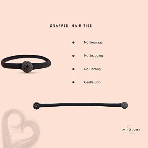 SWIRLYCURLY Snap Hair Ties for Thick, Natural, Curly Hair | No Slip, No Tension Pro Hair Tie | Strong Ponytail Holder (5 Pack, Black)