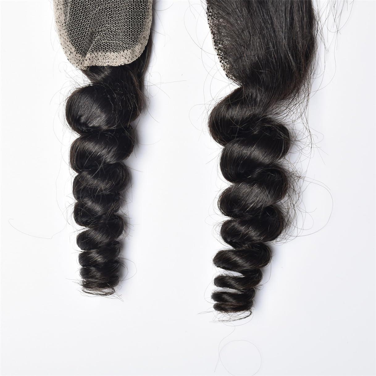 rewcoin Brazilian Loose Wave 2x6 Lace Closure 100% Unprocessed Human Virgin Hair Pre Plucked Loose Deep Wave Pre-Plucked Hairline Frontal Closure Natural Black With Baby Hair (18inch, 2x6 loose wave closure)