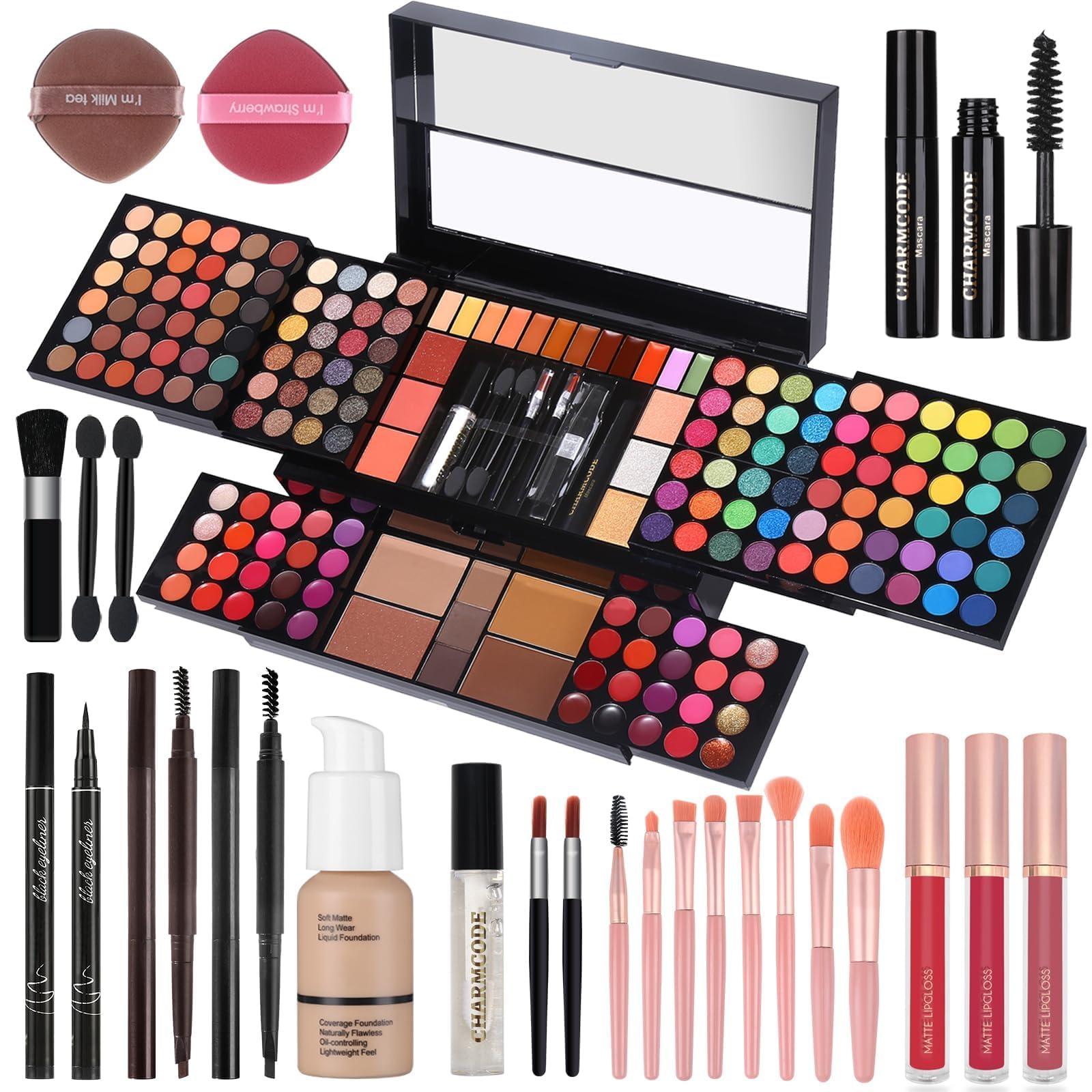 CHARMCODE Professional Big Makeup Kit for Teens Girls & Women Full Kit, Beauty Case with Beginner Cosmetics Sets, All-in-One Make Up Gift Box with Lipgloss, Eyeshadow,Blush,Highlight,Brow&Liner Pens,Brush,etc