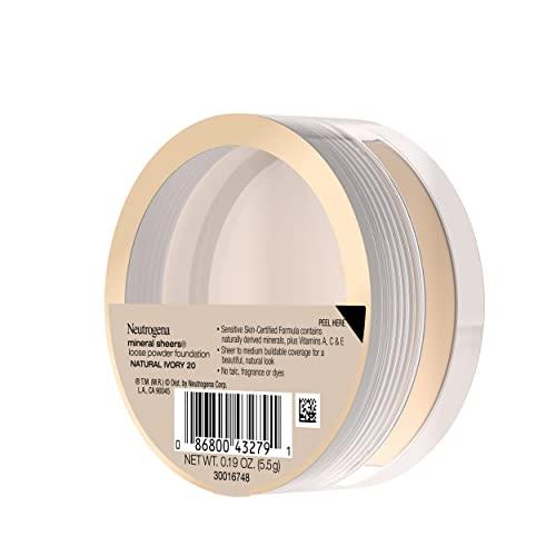 Neutrogena Neutrogena Mineral Sheers Lightweight Loose Powder Makeup Foundation with Vitamins A, C, & E, Sheer to Medium Buildable Coverage, Skin Tone Enhancer, Face Redness Reducer, Natural Ivory 20,.19 oz