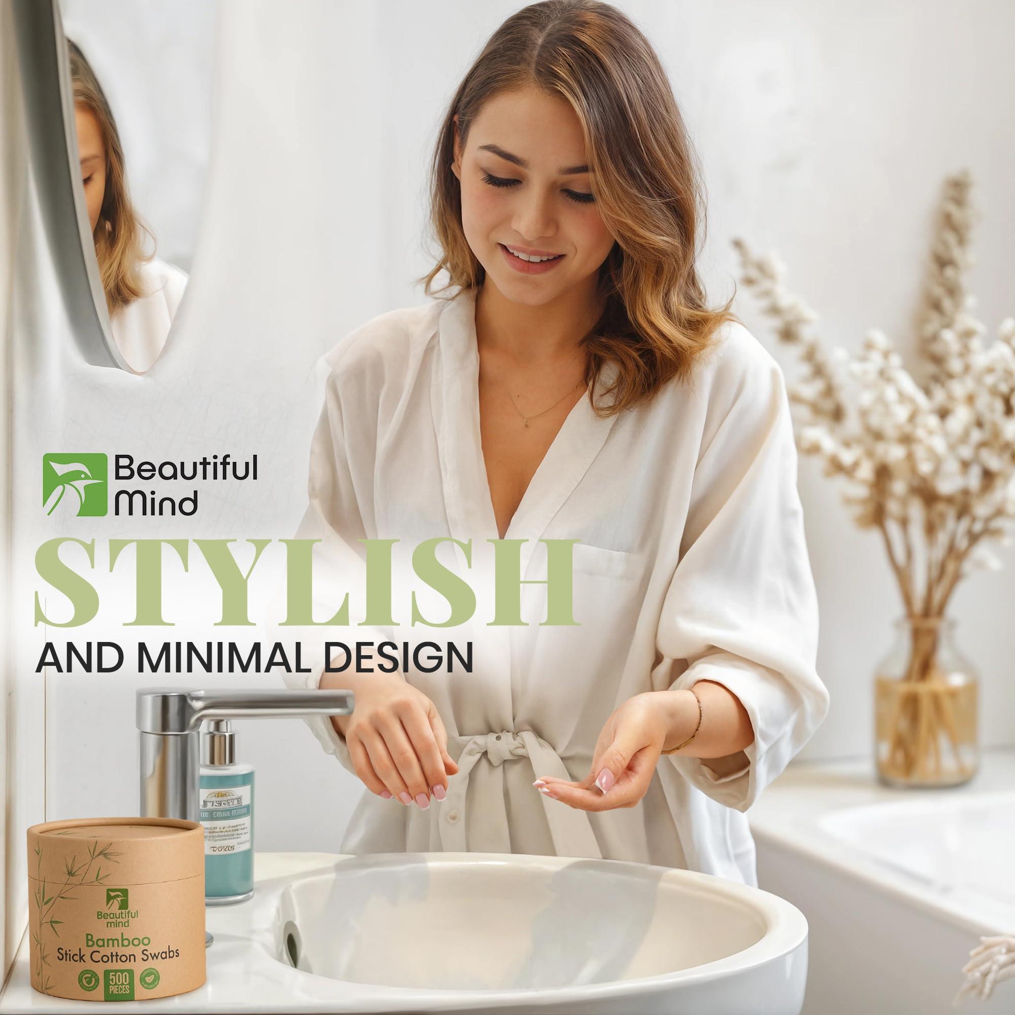 Beautiful Mind Beautiful Mind Bamboo Cotton Swabs for Ears  500 Pack  Qtips with Carbonized Bamboo for Durability  Eco-Friendly, Biodegradable & Vegan  100% Organic Cotton Ear Swabs for Makeup