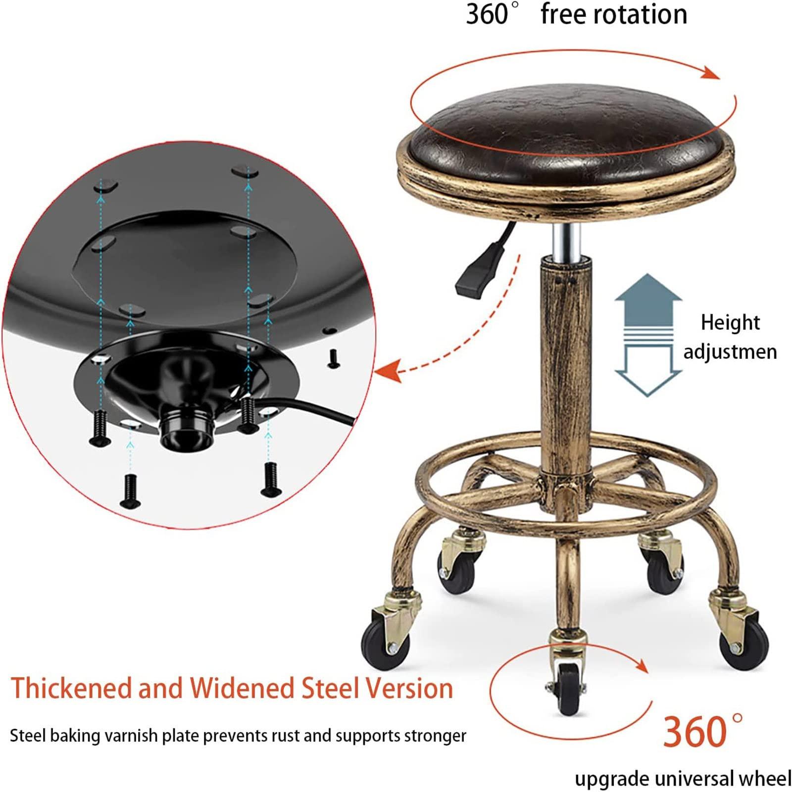 DSHOME DSHOME Rolling stools with Wheels Office Stool Adjustable Height Swivel Salon Stool Chair Drafting Stool Massage Spa Stool with PU Leather,Black,12.6 * 26.6