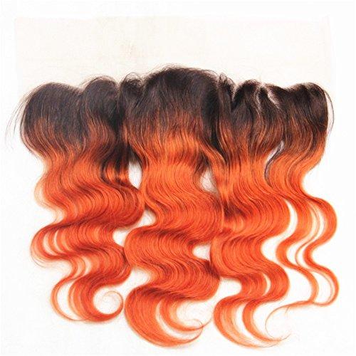 Ruma Hair Ruma Hair 8A Two Tone #1B/350 Orange Dark Root Ombre Brazilian Soft Virgin Human Hair Weave 3 Bundles With Body Wave Ear to Ear 13x4 Full Lace Frontal Closure Natural Hairline 4Pcs Lot (22+22 24 26)