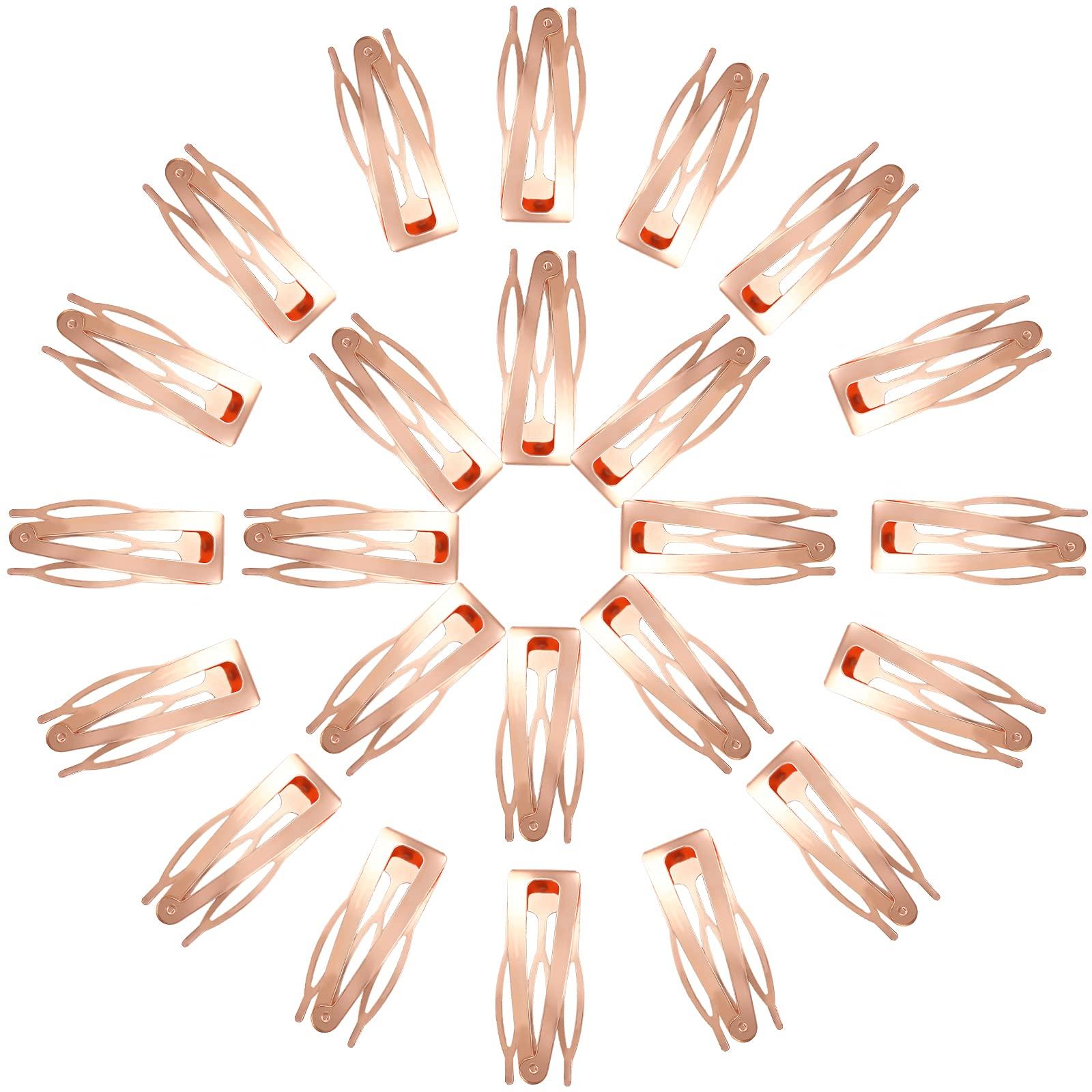 Chinco Chinco 24 Pcs Double Grip Hair Clips Metal Snap Clips Women Barrettes for Hair Making, Salon Supplies(Rose Gold,2 Inch)